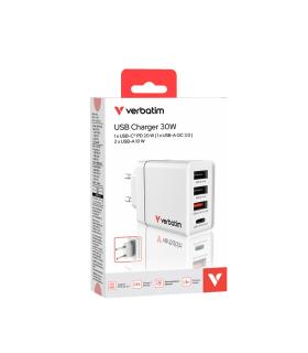 CARGADOR DE PARED GAN VERBATIM CHR-30EU2  1XUSB TIPO-C 3XUSB  30W