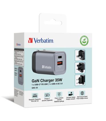 CARGADOR DE PARED UNIVERSAL GAN PARA VIAJE VERBATIM GNC-35 1XUSB TIPO-C  1XUSB 