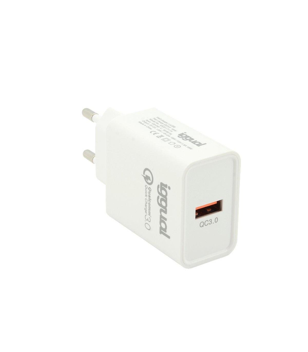 Iggual Cargador 1xUSB Carga Rpida QC3.0 18W