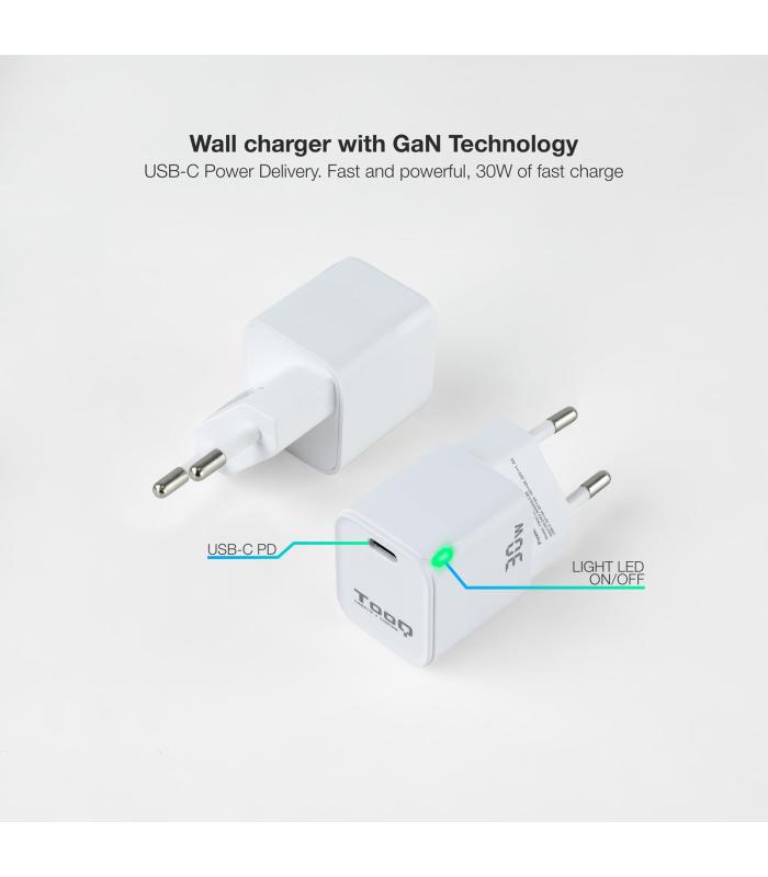 CARGADOR DE PARED GAN TOOQ TQWC-GANPD30WT  1XUSB TIPO-C  30W