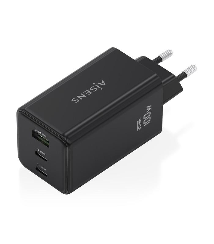 CARGADOR DE PARED GAN AISENS ASCH-100W3P052-BK  2XUSBTIPO-C  1XUSB  100W