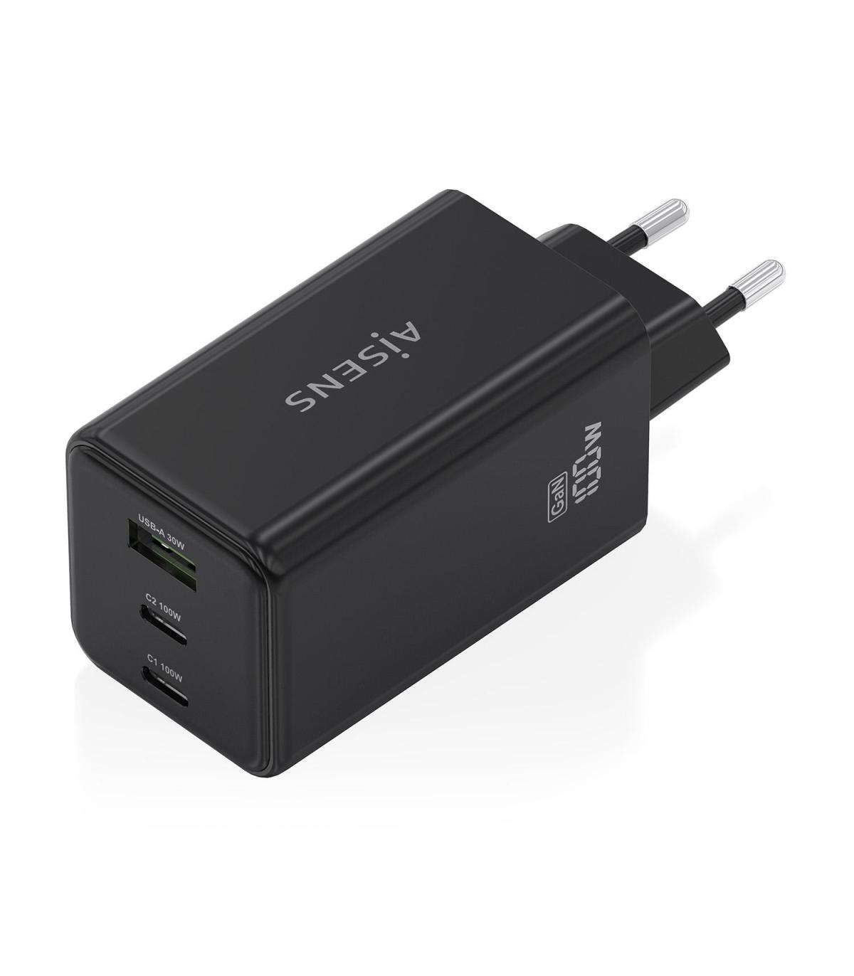 CARGADOR DE PARED GAN AISENS ASCH-100W3P052-BK  2XUSBTIPO-C  1XUSB  100W