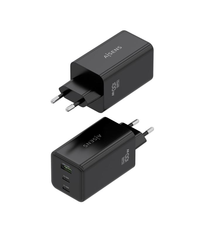 CARGADOR DE PARED GAN AISENS ASCH-100W3P052-BK  2XUSBTIPO-C  1XUSB  100W