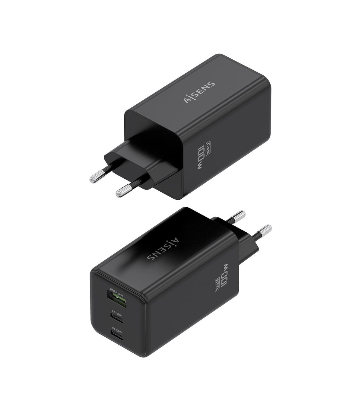 CARGADOR DE PARED GAN AISENS ASCH-100W3P052-BK  2XUSBTIPO-C  1XUSB  100W