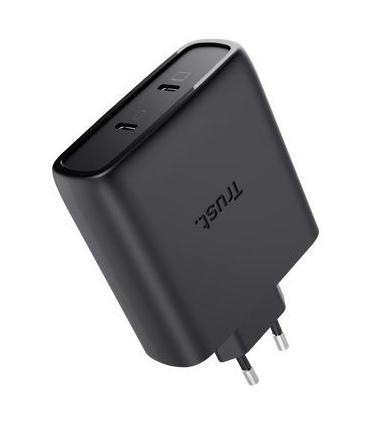 CARGADOR DE PARED GAN TRUST MAXO 100W  2XUSB TIPO-C INCLUYECABLE USB TIPO-C  100