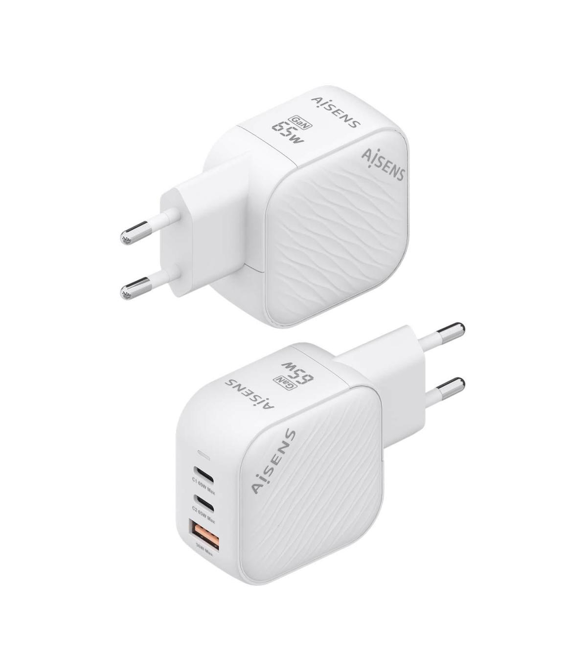 CARGADOR DE PARED GAN AISENS ASCH-65W3P026-W  2XUSB TIPO-C 1XUSB  65W