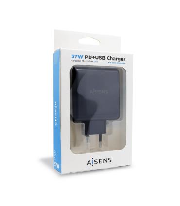 CARGADOR DE PARED AISENS ASCH-2PD45A-BK  1XUSB TIPO-C  1XUSB  57W