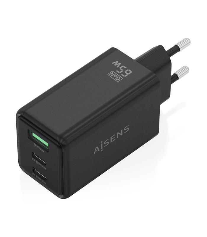CARGADOR DE PARED GAN AISENS ASCH-65W3P073-BK  2XUSB TIPO-C 1XUSB  65W  NEGRO