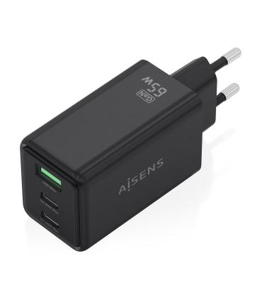 CARGADOR DE PARED GAN AISENS ASCH-65W3P073-BK  2XUSB TIPO-C 1XUSB  65W  NEGRO