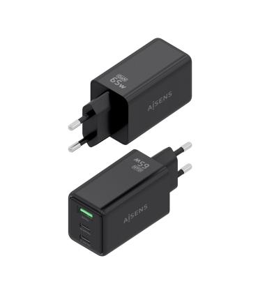 CARGADOR DE PARED GAN AISENS ASCH-65W3P073-BK  2XUSB TIPO-C 1XUSB  65W  NEGRO