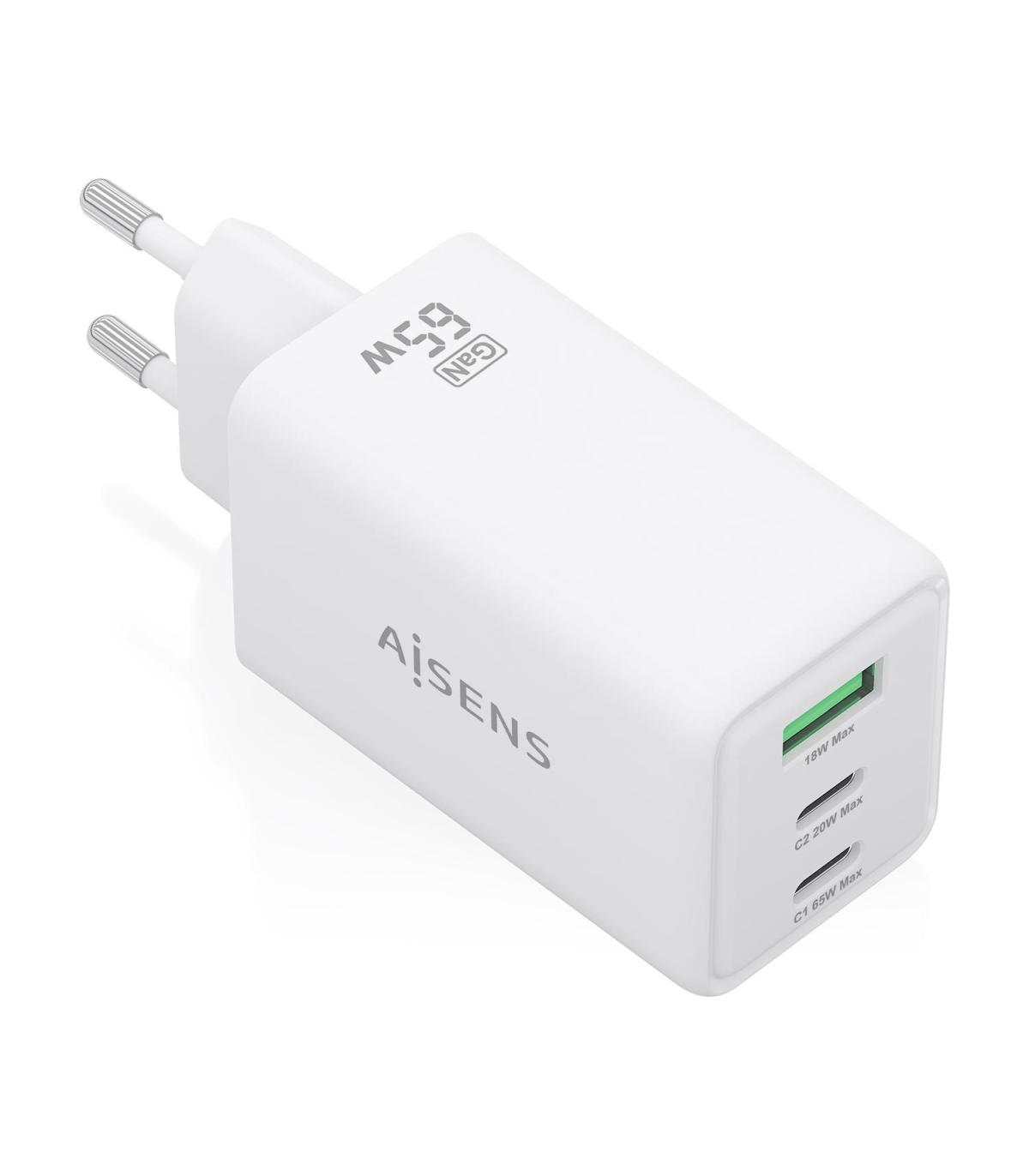 CARGADOR DE PARED GAN AISENS ASCH-65W3P072-W  2XUSB TIPO-C 1XUSB  65W  BLANCO