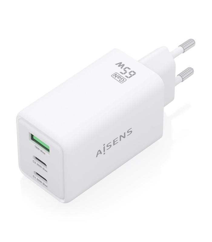 CARGADOR DE PARED GAN AISENS ASCH-65W3P072-W  2XUSB TIPO-C 1XUSB  65W  BLANCO
