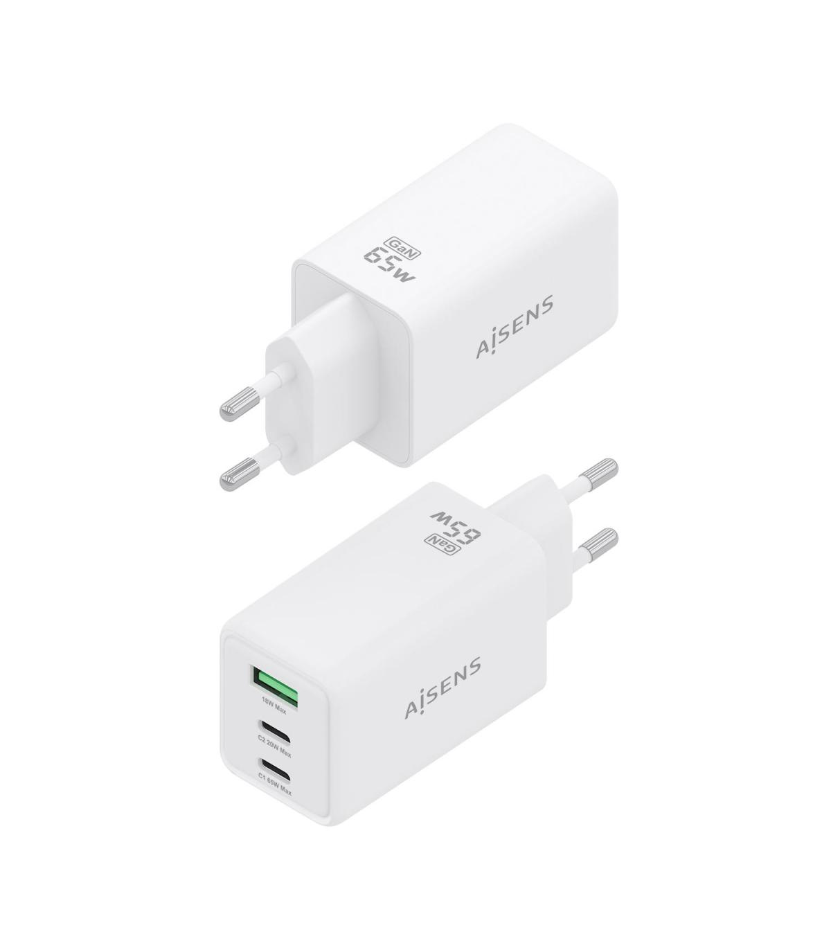 CARGADOR DE PARED GAN AISENS ASCH-65W3P072-W  2XUSB TIPO-C 1XUSB  65W  BLANCO