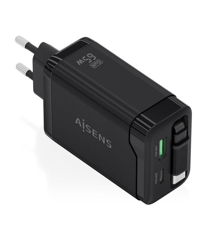 CARGADOR DE PARED GAN AISENS ASCH-65W3P071-BK  1XUSB TIPO-C 1XUSB  65W  NEGRO