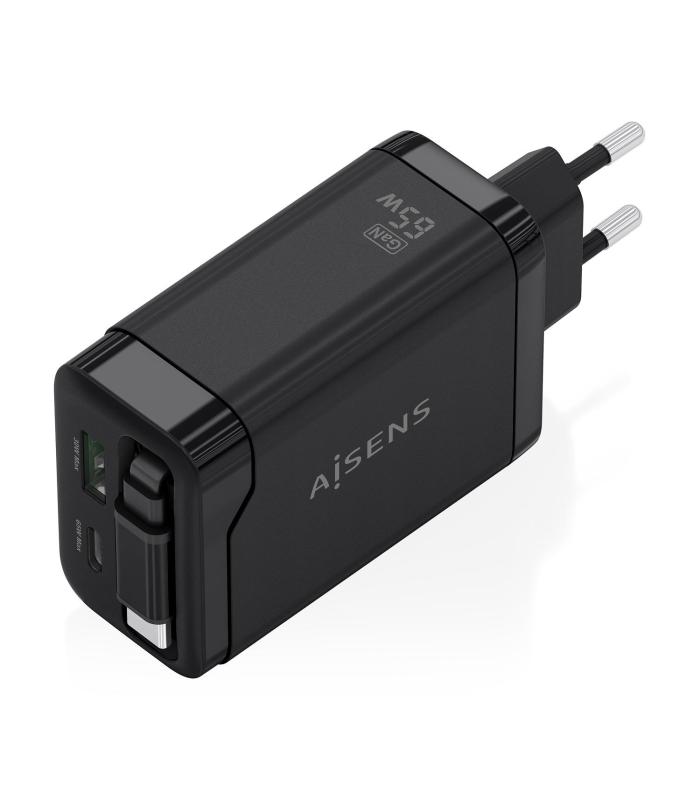 CARGADOR DE PARED GAN AISENS ASCH-65W3P071-BK  1XUSB TIPO-C 1XUSB  65W  NEGRO