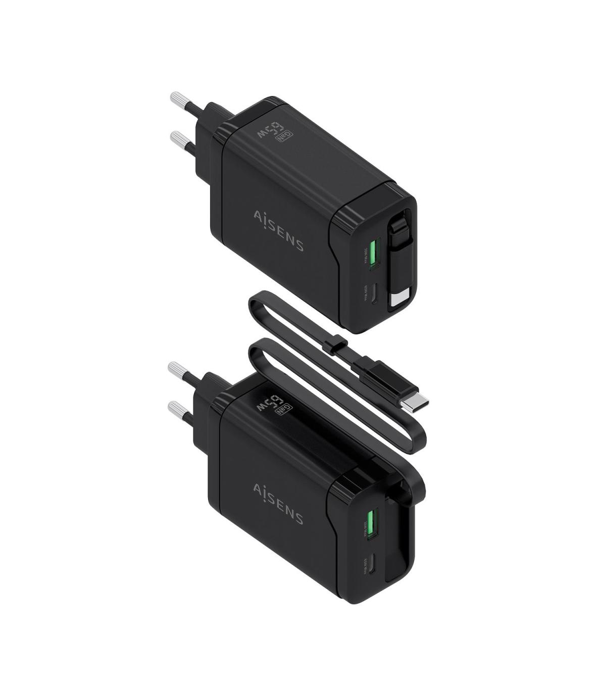 CARGADOR DE PARED GAN AISENS ASCH-65W3P071-BK  1XUSB TIPO-C 1XUSB  65W  NEGRO