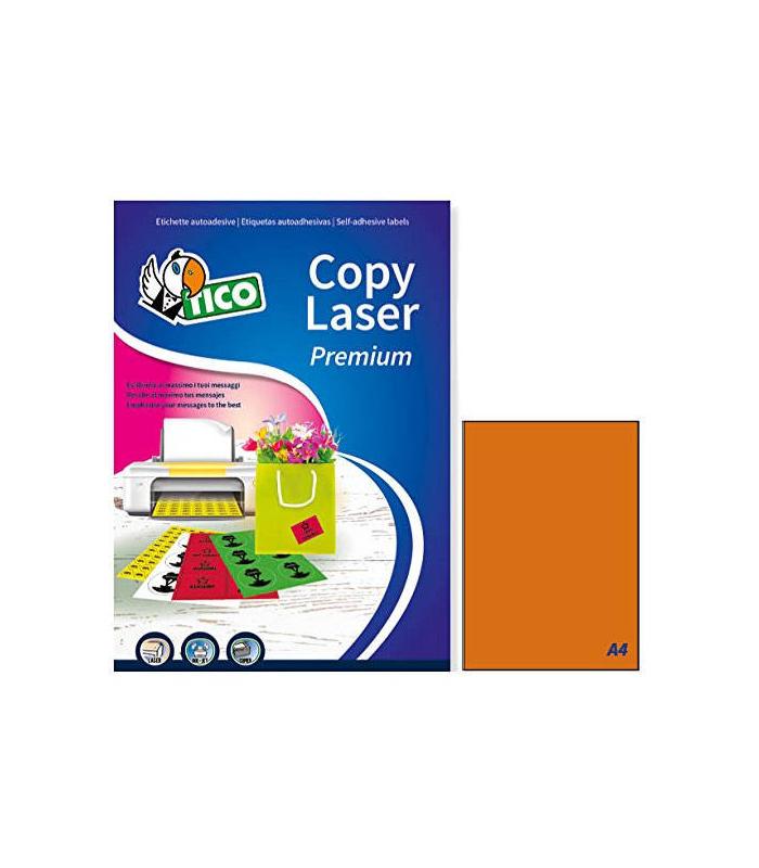 CAJA 70 HOJAS ETIQUETAS NARANJA FLUORESCENTE SIN MRGENES-LSER/INYECCIN DE TINTA/FOTOCOPIADORAS-210X297 MM TICO LP4FA-210297