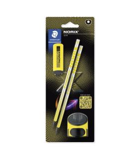 BLISTER CON 2 LPICES DE GRAFITO NORIX HB, AFILALPICES Y GOMA AMARILLO STAEDTLER 181 SBK2-1