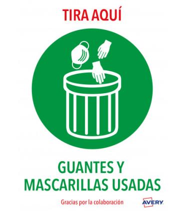 SEALES ADHESIVOS PREIMPRESO  \"TIRA AQU GUANTES Y MASCARILLAS USADAS\" SOBRE DE 2 HOJAS EN A4 AVERY AV_KITCOVID7_ES