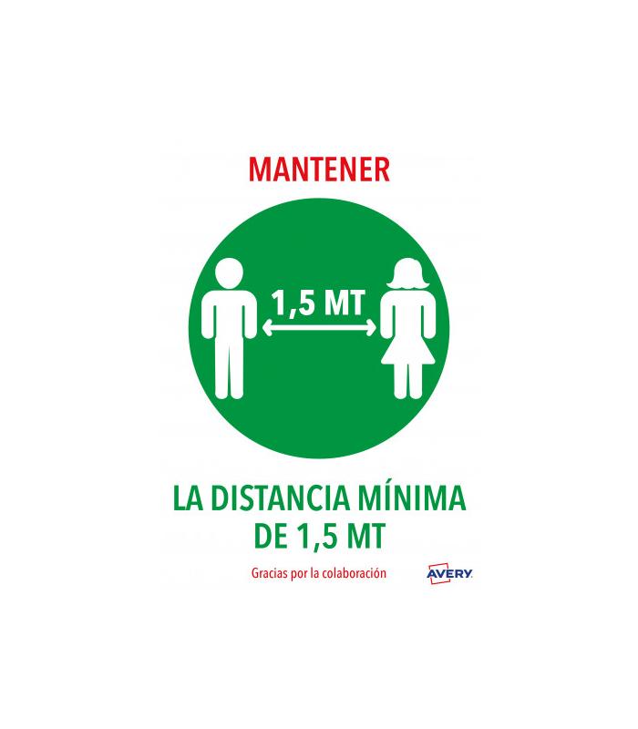 SEALES ADHESIVOS PREIMPRESO  \"MANTENER DISNTACIA MINIMA DE 1,5 MT\" SOBRE DE 2 HOJAS EN A4 AVERY AV_KITCOVID4_ES