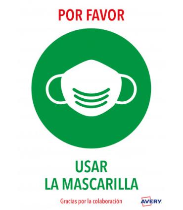 SEALES ADHESIVOS PREIMPRESO  \"USAR MASCARILLAS \" SOBRE DE 2 HOJAS EN A4 AVERY AV_KITCOVID2_ES