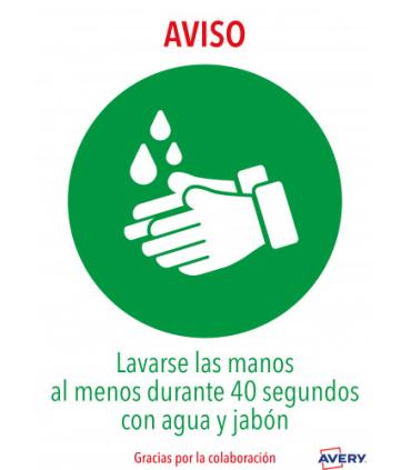 SEALES ADHESIVOS PREIMPRESO  \"LAVARSE LAS MANOS\" SOBRE DE 2 HOJAS EN A4 AVERY AV_KITCOVID1_ES
