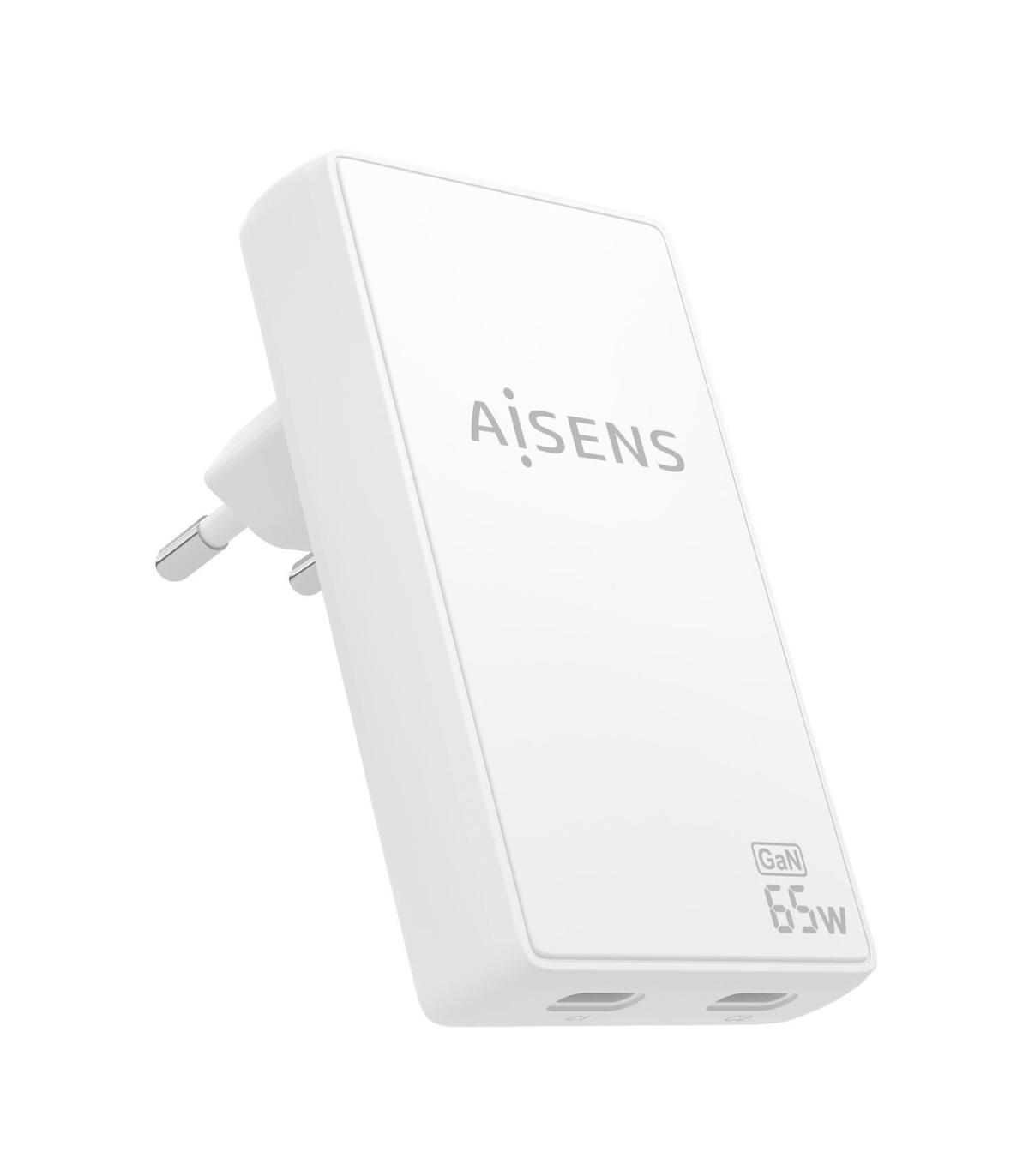 CARGADOR DE PARED GAN AISENS ASCH-65W2P077-W  2XUSB TIPO-C 65W  BLANCO