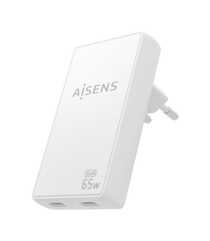 CARGADOR DE PARED GAN AISENS ASCH-65W2P077-W  2XUSB TIPO-C 65W  BLANCO
