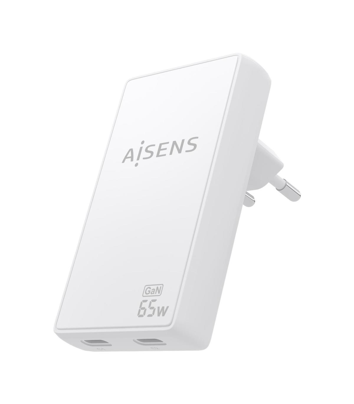 CARGADOR DE PARED GAN AISENS ASCH-65W2P077-W  2XUSB TIPO-C 65W  BLANCO