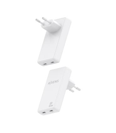 CARGADOR DE PARED GAN AISENS ASCH-65W2P077-W  2XUSB TIPO-C 65W  BLANCO