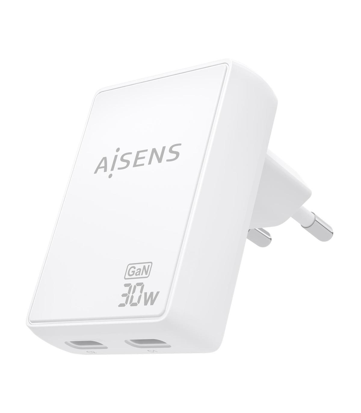 CARGADOR DE PARED GAN AISENS ASCH-30W2P075-W  2XUSB TIPO-C 30W  BLANCO