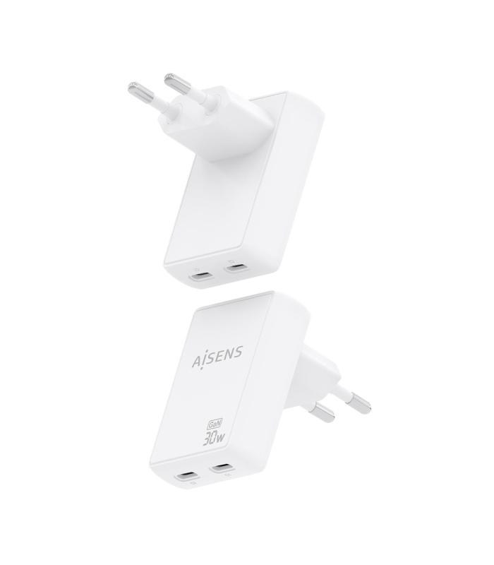 CARGADOR DE PARED GAN AISENS ASCH-30W2P075-W  2XUSB TIPO-C 30W  BLANCO