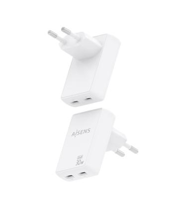 CARGADOR DE PARED GAN AISENS ASCH-30W2P075-W  2XUSB TIPO-C 30W  BLANCO