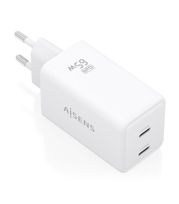 CARGADOR DE PARED GAN AISENS ASCH-65W2P078-W  2XUSB TIPO-C 65W  BLANCO