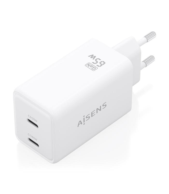 CARGADOR DE PARED GAN AISENS ASCH-65W2P078-W  2XUSB TIPO-C 65W  BLANCO