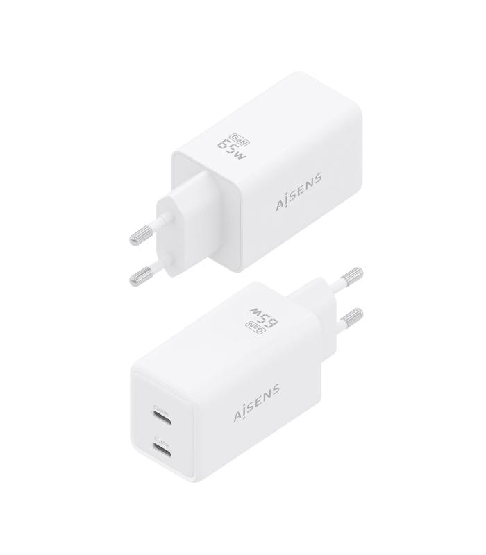 CARGADOR DE PARED GAN AISENS ASCH-65W2P078-W  2XUSB TIPO-C 65W  BLANCO