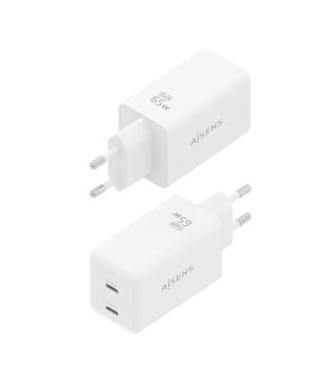 CARGADOR DE PARED GAN AISENS ASCH-65W2P078-W  2XUSB TIPO-C 65W  BLANCO