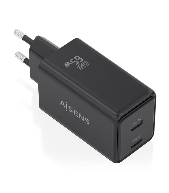 CARGADOR DE PARED GAN AISENS ASCH-65W2P079-BK  2XUSB TIPO-C 65W  NEGRO