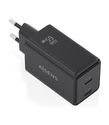CARGADOR DE PARED GAN AISENS ASCH-65W2P079-BK  2XUSB TIPO-C 65W  NEGRO