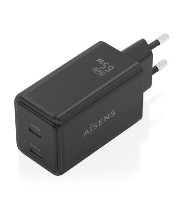 CARGADOR DE PARED GAN AISENS ASCH-65W2P079-BK  2XUSB TIPO-C 65W  NEGRO