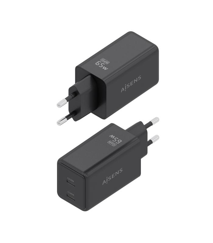 CARGADOR DE PARED GAN AISENS ASCH-65W2P079-BK  2XUSB TIPO-C 65W  NEGRO