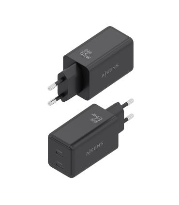 CARGADOR DE PARED GAN AISENS ASCH-65W2P079-BK  2XUSB TIPO-C 65W  NEGRO