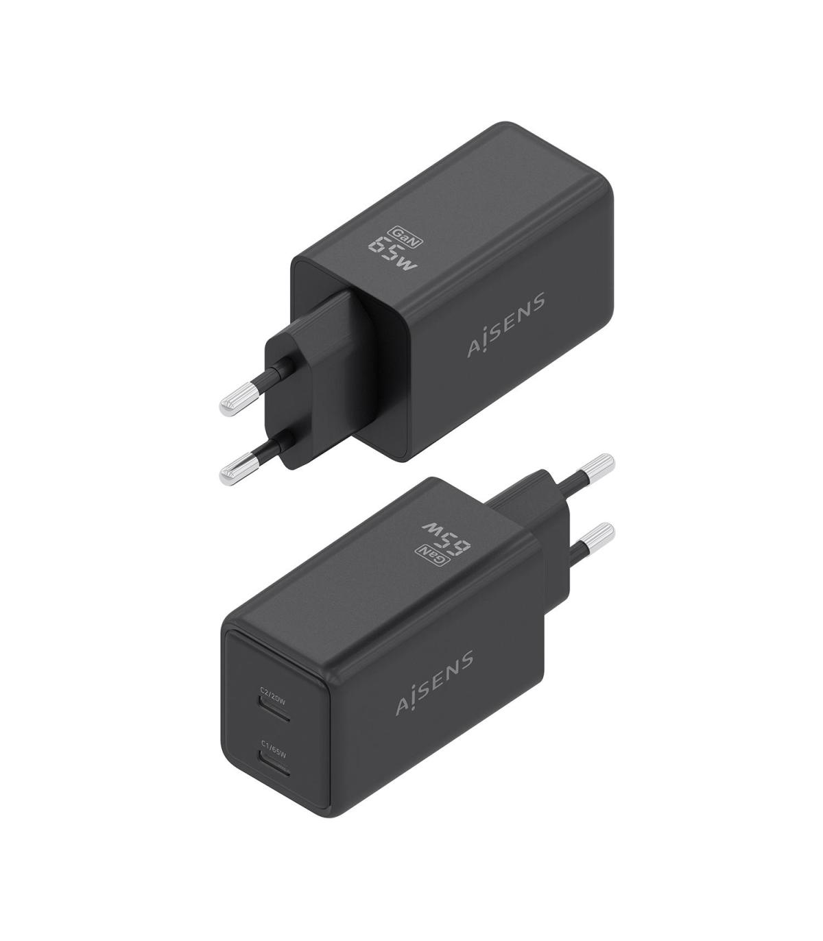 CARGADOR DE PARED GAN AISENS ASCH-65W2P079-BK  2XUSB TIPO-C 65W  NEGRO