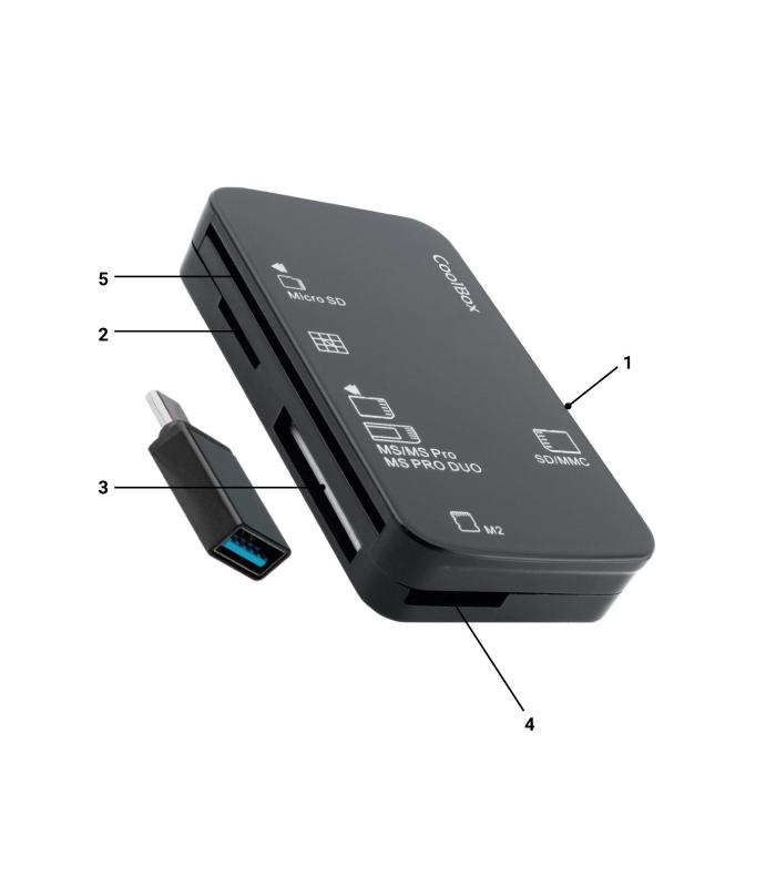 LECTOR DE TARJETAS EXTERNO DNIE  SIM ADAPTADOR A USB-C COOLBOX COO-CRE-4AC