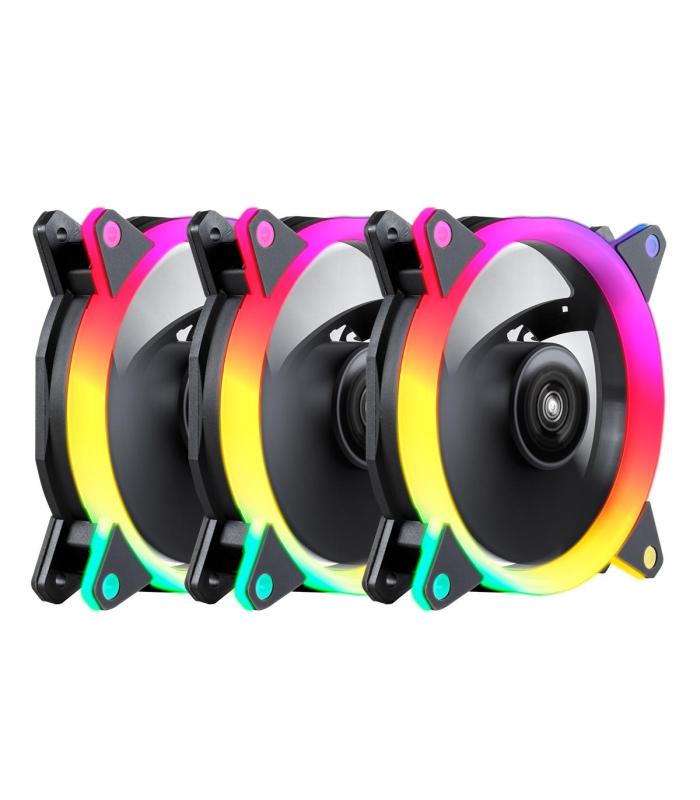 VENTILADOR CAJA ADICIONAL 12X12 UNYKA 3x120mm GAMING CANDY 30ARGB RING LED 51801