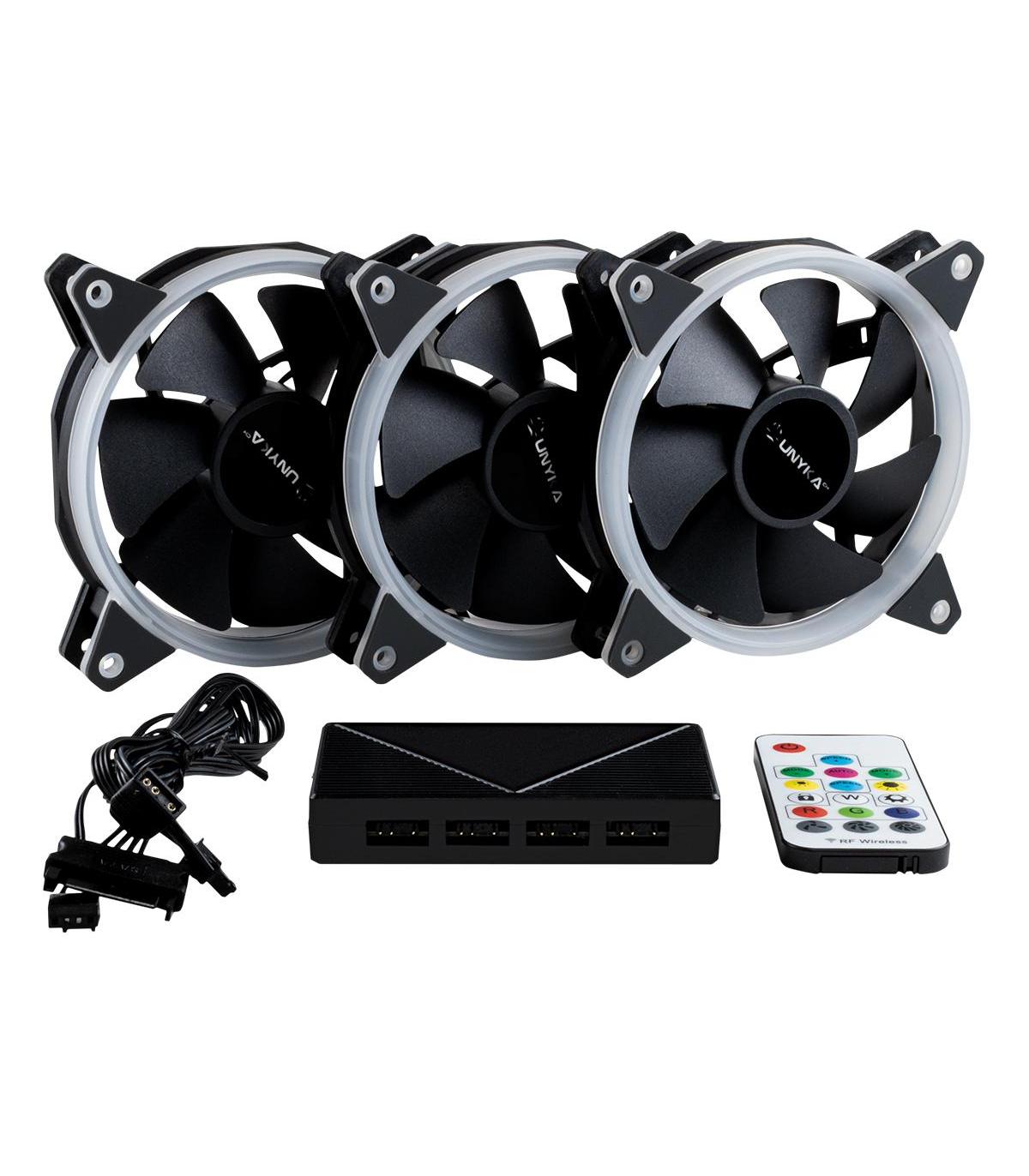 VENTILADOR CAJA ADICIONAL 12X12 UNYKA 3x120mm GAMING CANDY 30ARGB RING LED 51801
