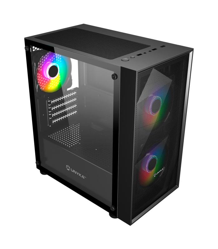 CAJA MICRO-ATX  B200 BLACK(2*14CM ARGB FRONT+1*12cm ARGB TRASERO)UNYKA UK113011