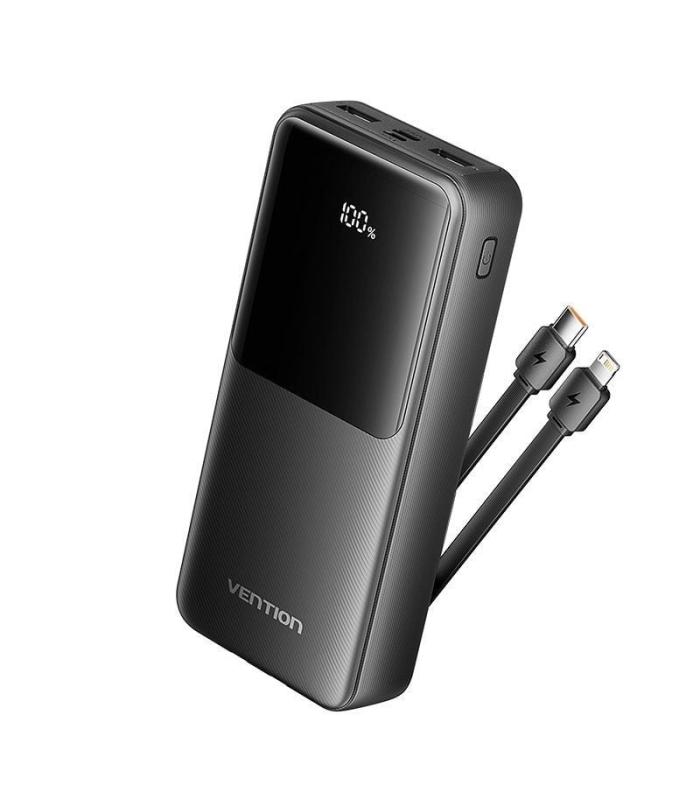 Powerbank 20000mAh Vention FHPB0/ 22.5W/ Negra/ Incluye Cable USB Tipo-C y Lightning