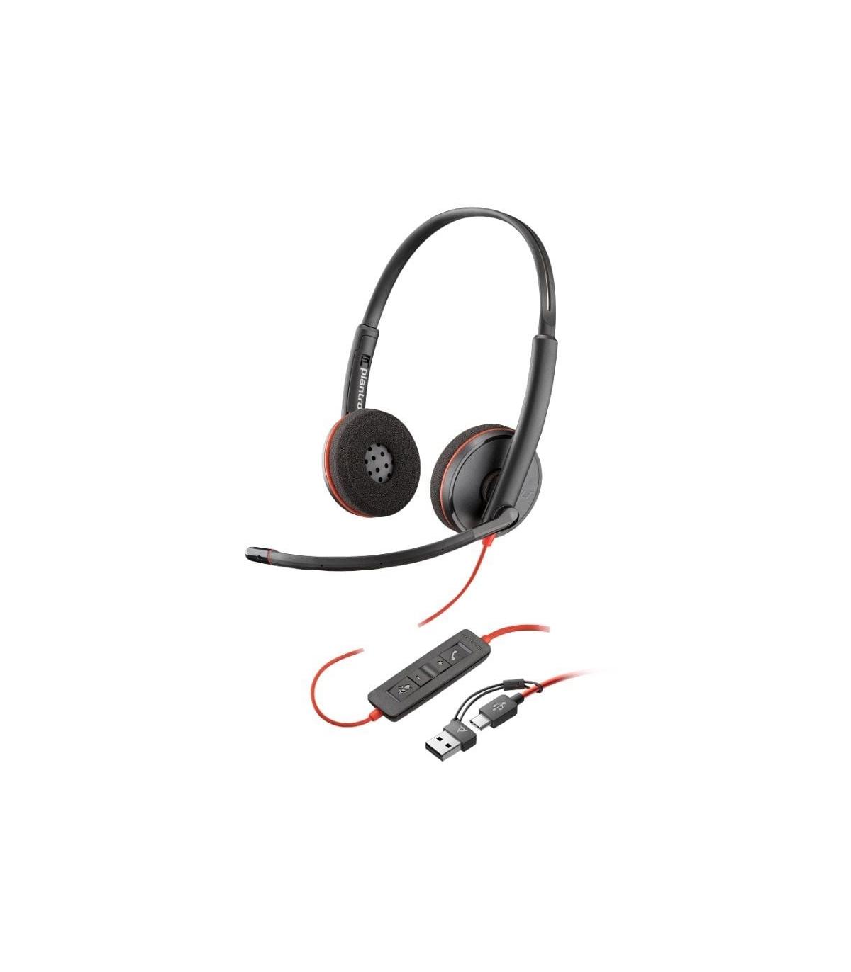 Auriculares Poly Blackwire 3220 + Adaptador USB-C/A/ con Micrfono/ Bulk/ Negros