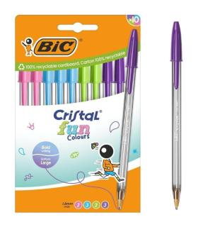 Bolgrafos de Tinta de Aceite Bic Cristal Fun 524176/ 10 unidades/ Colores Surtidos